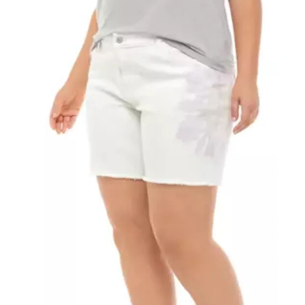 Wonderly Plus Size Midrise Relaxed Midi Denim Shorts White Size 20
